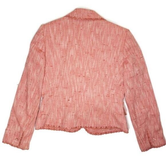 Tahari Pink Tweed Womens Blazer Jacket Size 6 decorative button front lace trim - Picture 2 of 10